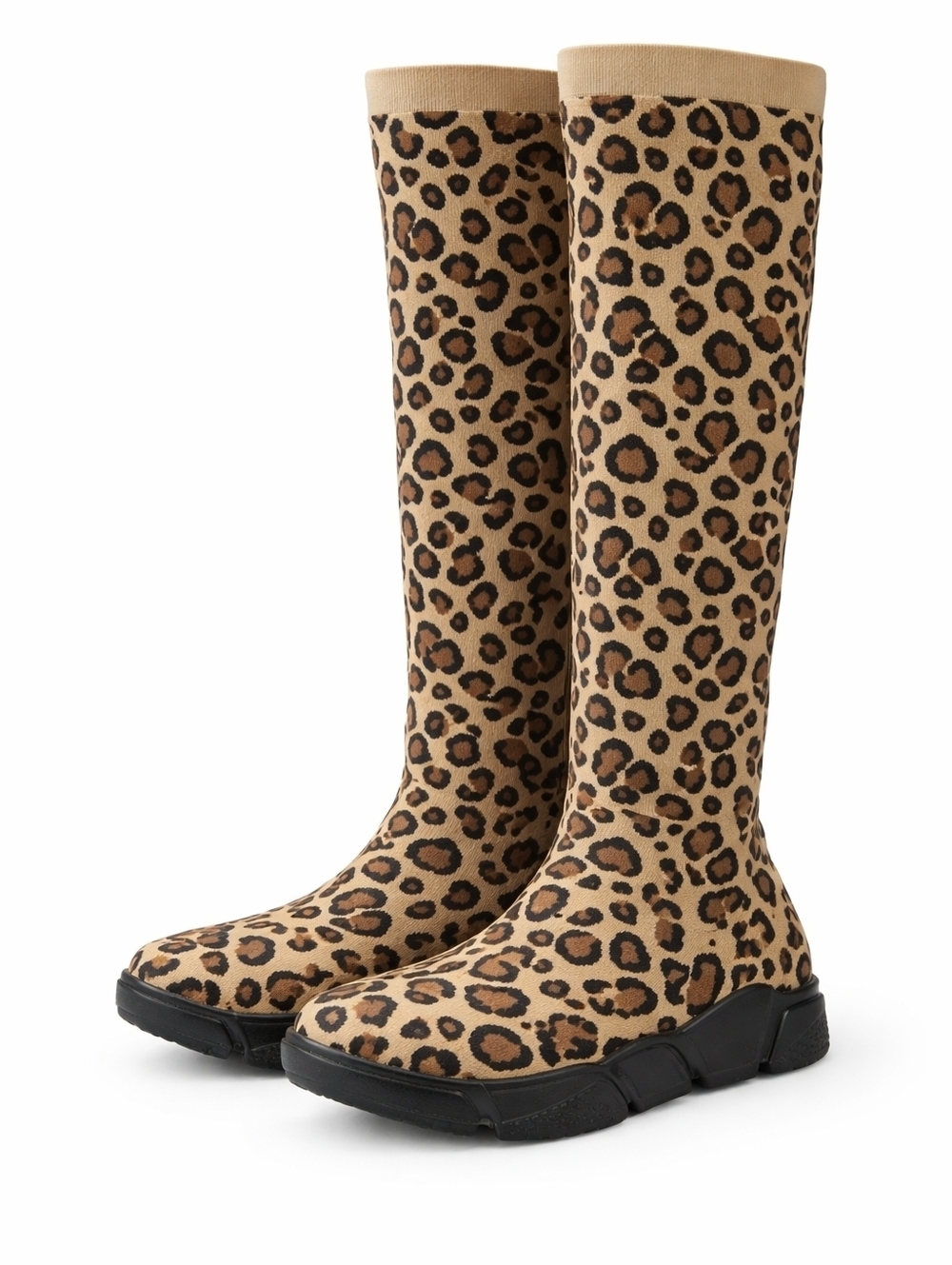 Avaline Leopard Print Knee High Stretch Boots Womens Size 10 Pull On New In Box